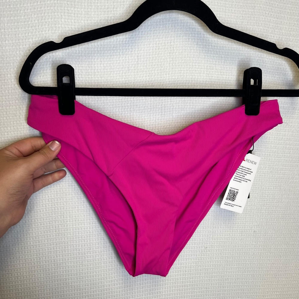 Vetchy Pink Ribbed V-Front High Leg Bikini Bottoms Large NWT Recycled Fabric